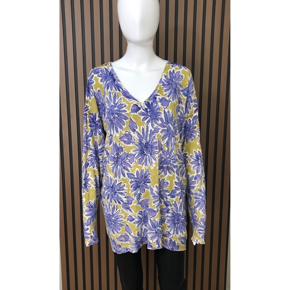 Anthropologie Women's Blouse 100% Silk‎ Floral V Neck M Long Sleeve Lightweight